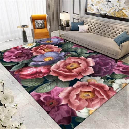 DJHWWD Vorzimmer Teppich bodenschutzmatte Waschbarer Wohnzimmerteppich mit lila pastoralem Blumenmuster 70x140CM Rot Kinderteppich Klein