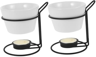 Hoement 2ensembles Réchaud Céramique Pour Chocolat Et Fromage Avec Support Ensemble Pour Fondue Et Bougies Pratique Et Facile à Nettoyer