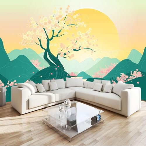 Illustrazione Fotomurale Fiori di pesco in fiore Carta da parati Fotomurali TNT Murale alla Moda Decorazione da Muro Poster Gigante Design Carta per pareti 200x140 cm