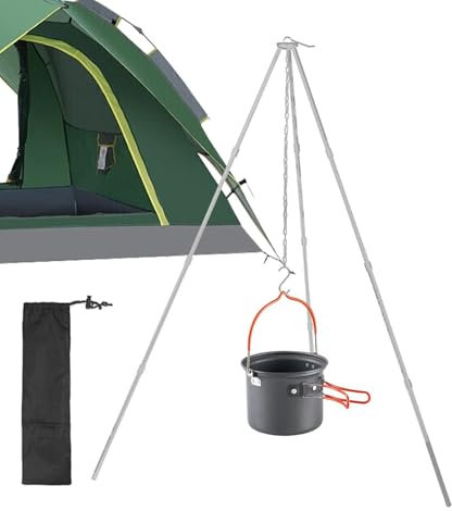 Camping-Stativ – Camping-Stativ – Campingausrüstung | Verstellbare hängende Kette zum Kochen auf faltbarem Lagerfeuer, Aluminiumlegierung, leichtes Campingstativ, Campingausrüstung mit