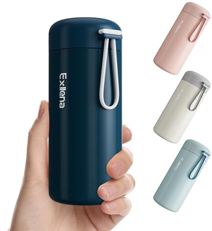 Exllena Trinkflasche klein 300ml – Mini-Thermosflasche mit Silikon-Griff, 100% Auslaufsicher, kleine Trinkflasche edelstahl für Milch, Kaffee...– Perfekt für Handtasche und unterwegs(Dunkelblaut)