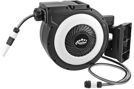 KesTek Wand-Schlauchbox WSB30 30 m Gewebeschlauch mit automatischer Aufrollfunktion, 180° schwenkbar, hitzebeständig, mobil & UV-beständig für den Garten