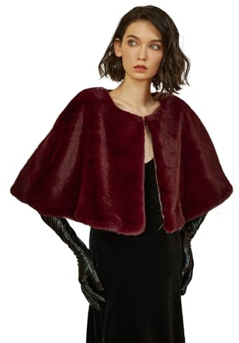 BEAUTELICATE Kunstpelz Stola Poncho Cape Moda Warm Kunstfell Mantel Bolero Kurz Ärmellos Elegant Wrap Brautjacke für Winter Frühling Herbst Abendkleid