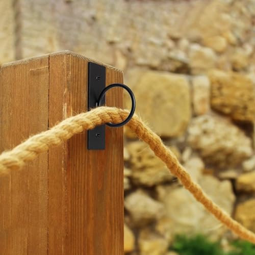 UVKDEENK 5 Pack Decorative Rope Railing Hooks, Drop Ring Brackets for Fencing Stair Deck Railing, Wall Mount Hanger Hanging Bracket, Ceiling Hook for Hanging Plant Lighting, Hemp Rope Support Holder
