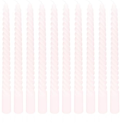 10 Inch 10 Pack Soft Baby Pink Spiral Taper Candle Set, Long Candles Dripless Unscented Candlesticks for Dinner Shower Party Brithday Wedding Engagement Party Valentine's and Home Decor