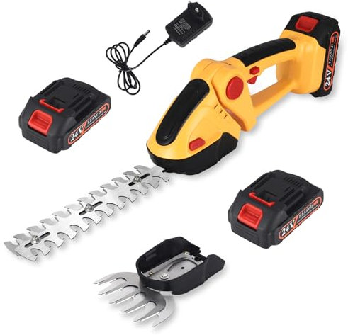 Elektrische Gartenschere Akku Heckenschere 21V Akku-Gartenschere 2-in-1 Strauch- und Grasschere mit 2 Akku