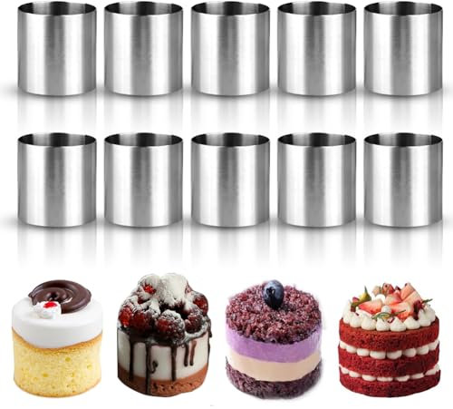 Kayuneed 10 Pezzi Anelli per Torte in Acciaio Inossidabile, Diametro 5cm, Altezza 5 cm, Mini Stampini Rotondi per Mousse, Dessert, Dolci, Pasticceria, Fai da Te, Cucina Professionale