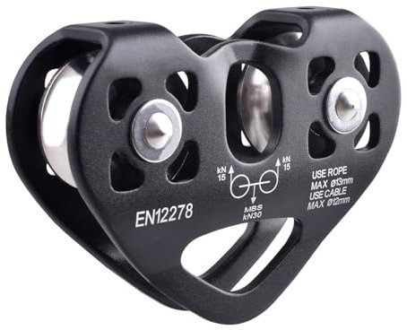 Azarxis 30 kN Zipline Pulley 6700LBS Zip Line Tandem Dual Trolley Kit for Cable & Rope Heavy Duty for Rescue Climbing Hauling Backyard Zipline Mountaineering Rigging (Black)