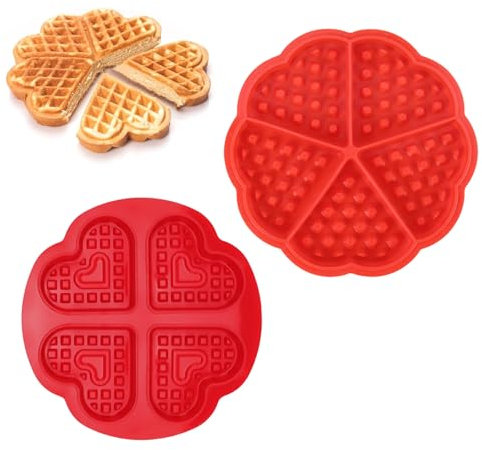 MUNTE 2 Piezas Moldes de Gofres de Silicona, Moldes para Gofres Freidora de Aire, Apariencia en Forma de Corazón, Fácil Desmoldeo, para Hacer Postres, Pasteles, Chocolate (Rojo)