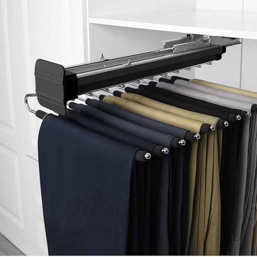 Porte-Pantalons Coulissant et Peu encombrant avec Bras réglables de 11/22 po - Organiseur de Placard Extensible en Acier Durable pour Le Rangement des Pantalons (Montage supérieur Noir)