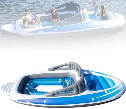 Balsa Inflable portátil Tipo Isla, Botes Marinos inflables for Adultos, flotadores inflables for Piscina for 6 Personas, tumbonas relajantes for Piscina, tumbonas for Broncearse y Acampar en Lagos