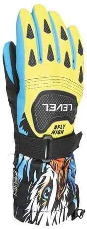 Level Guanti da sci per bambini, colore giallo, blu, taglia 11-12J, caldi ed eleganti guanti da sci