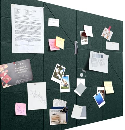 Große Filz Pinnwand Selbstklebend 120x90cm Filzboard,dekorative Pinnwand aus Filz,0,9cm dick,faltbare Fototafel Memotafeln Memo Boards Bulletin Board Wanddekoration für Büro Küche-Dunkelgrün