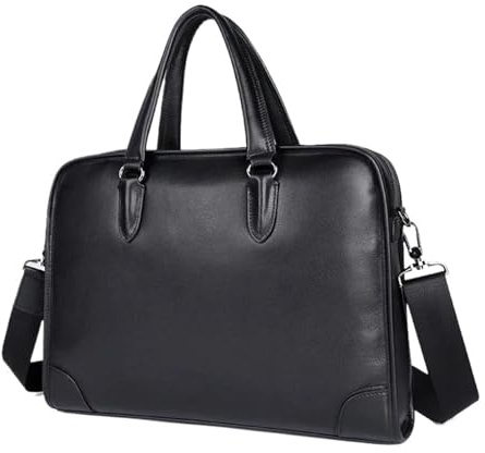 Aktenkoffer Herren Männer Business Aktentasche Schwarz Echtes Leder 14 Laptop Handtasche Rindsleder Schulter Messenger Tasche for Männliche PC Tägliche Arbeit tote für College Büro Arbeit(Black)