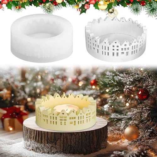 Silikonformen Gießformen Weihnachten Häuser, Gießformen Silikon Schale Häuserrand, 9 x 4cm 3D Silikonform Haus, DIY Gips Epoxidharz Formen