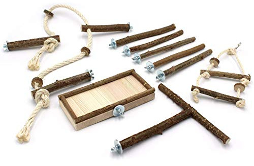Ljmyy Vogelschaukel aus natürlichem Holz, für Papageien, Ständer, Plattform, Leiter, Käfigdekoration, Vogelspielzeug für Papageien, 10 Stück