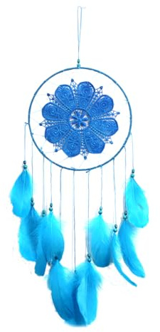 Decorazioni da appendere fatte a mano, piume, ornamento da appendere alla parete, squisito cattura sogni come regalo per la famiglia degli amici (blu)