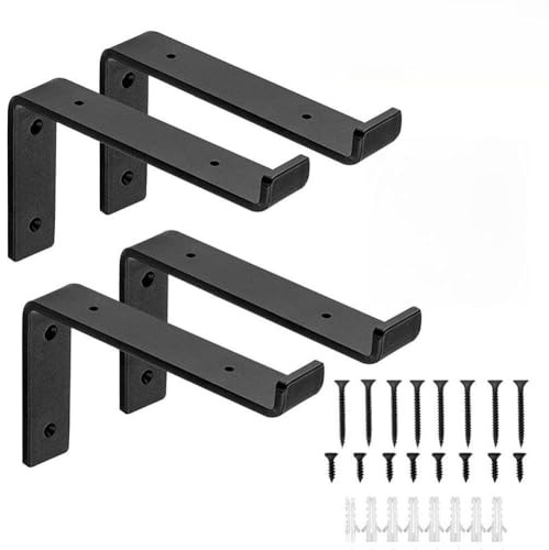 Gettimore Wandhalterung, Regalhalterung, strapazierfähig, Eisen, L-Form, für Badezimmer, Küche, Schlafzimmer, 16 x 205 x 4 cm, Schwarz (4 Stück)
