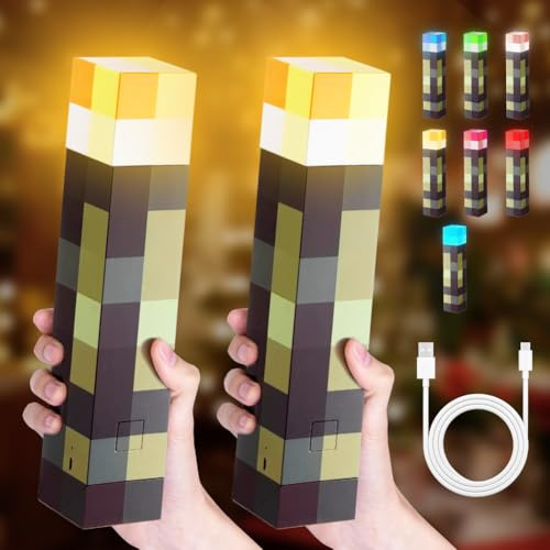 Lampe Fackel Wandlampe 2 Stück, 7 Farben Wall Fackel Nachtlicht, Nachtlampe USB Wiederaufladbare LED Lichter, Led Fackel Kinder für Hand oder Wandhalterung Beleuchtung Spielzeug Geschenke, 28cm