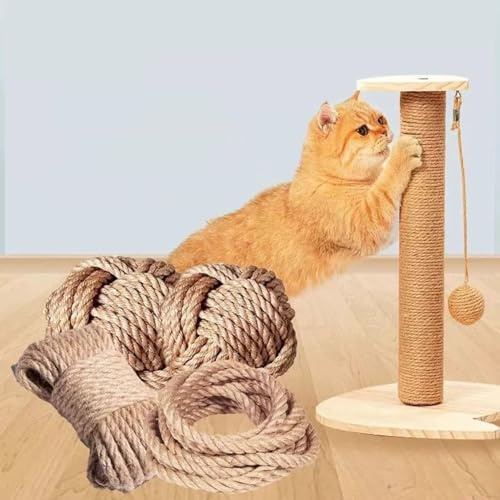 Cat Scratcher Sisal Rope, Thick Cat Tree Repair Cord, Scratch Post Hemp Twine, DIY Project, Gardening Bundling, Home Decoration (22mm x 20m)