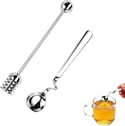 ikBrtaiay 2 Piezas Cuchara de Miel Cuchara, Dispensador de Miel Cuchara Miel Agitador de Acero Inoxidable para Mermelada, Yogur, Miel, Palitos de Miel en Espiral de Miel, Agitadores de Palitos de Miel