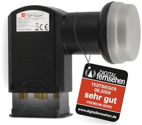 RED OPTICUM LRP 04H Quattro LNB für Multischalter - Digital-LNB mit LTE Filter 0.1dB Rauschmaß & auziehbarem Wetterschutz, Full HD - 3D - UHD - 4K Satellitenschüssel Satelliten TV (schwarz)