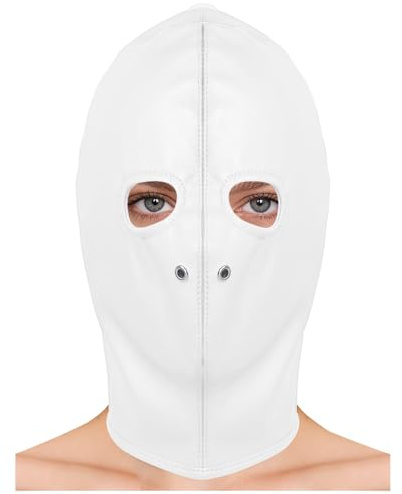 SiiRoh Unisex ögon och munlösa helansiktsmask kostym riddarhatt huvudbonad konstläder mask vit man en storlek