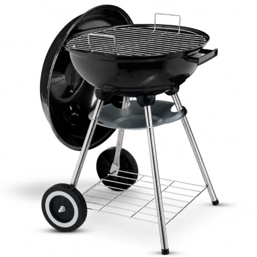 Barbacoa de Carbón – Parrilla de Acero con Ventilación Regulable, Rejilla Superior para Verduras, Estante Inferior, Mango Resistente al Calor, Gran Superficie de Cocina (Redonda)