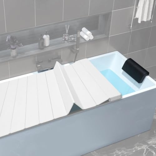 70 x 183 cm badkarsskydd lastbart, badkarsskydd, vikbar badkarbräda, vattentät, isolering PVC badkarshylla för hem, badkarshylla badrum SPA, vit (183 x 75 cm)