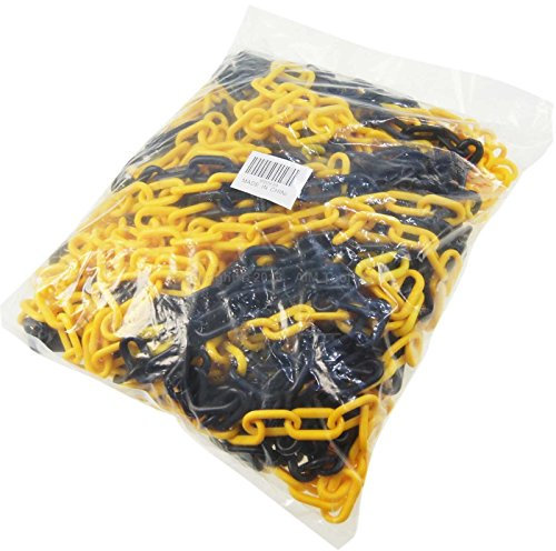 KATSU Barriera a Catena in Plastica 25 Metri 5mm x 25m Alta Visibilità Catena a Maglie in Plastica Nero e Giallo per Avviso di Sicurezza Parcheggio, Controllo della Folla, Traffico, Coda 990939
