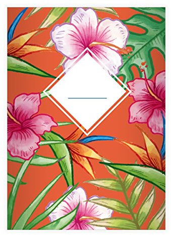 Kartenkaufrausch 8 Sommerliche Hawaii DIN A4 Schulhefte, Schreibhefte mit großen Blüten in orange Lineatur 25 (liniertes Heft)