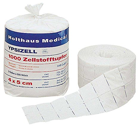 Holthaus Medical Zellstofftupfer YPSIZELL, Tupfer Zelletten Pads Rollen, 4x5cm, 2x 500St