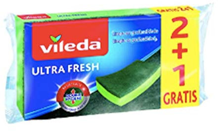 Vileda Spugne Abrasive in Fibra con ESP. Antibac. Ultra Fresh Strop F Vd GDE C/ESP U, Multicolore, 2 Pezzi