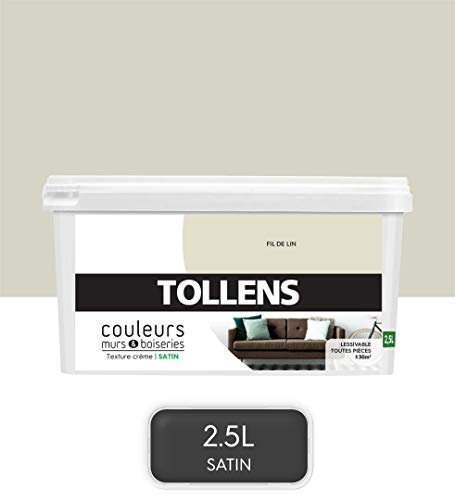 Tollens - Peinture Couleurs - Murs et Boiseries - Toutes pièces - Ultra résistante - Satin - Fil de Lin - 2,5L = 30m2