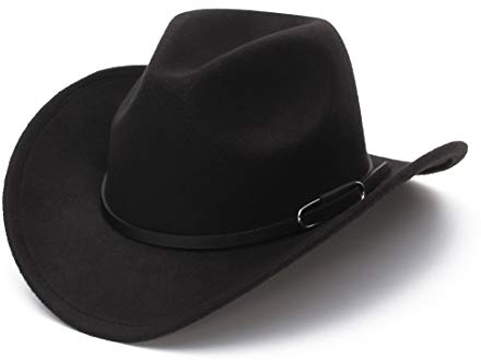 GEMVIE Cowboyhatt för män kvinnor klassisk upprullningsbrätte Fedora Cowgirl-hatt västerländsk cowboyhatt med bälte, Svart, 7-7 1/8