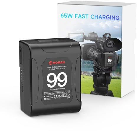 Moman V-Mount Battery, Power 99 Camera bettert Mini V Lock Batterys 99Wh/6900mAh for Camcorder Blackmagic BMPCC 4k/6k Camera LED Light Monitor with Dual D-Tap & 65W USB-C Outputs