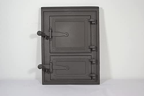 SEZAM Porte de four en fonte à 2 portes - avec loquet de porte, porte de four à pain - porte de four en pierre - porte de four à pizza 39 x 3 x 29 cm - rectangulaire, graphite peint