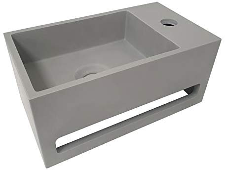 Julia Small Washbasin with Towel Holder 35 x 20 x 16 cm Concrete Grey Right / Left (Battery Hole Right)
