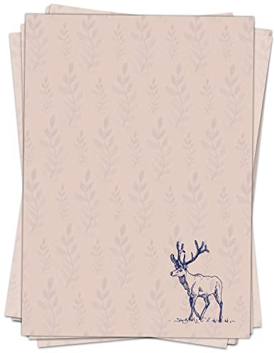 Weihnachtspapier A4 | Weihnachtsbriefpapier beidseitig bedruckt, 50 Blatt | Premium Briefpapier Weihnachten Rentier beige klassisch | weihnachtliches Motivpapier Schreibpapier Druckerpapier 90 g/qm