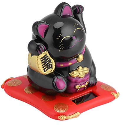 Solarbetriebene Winkekatze (Maneki Neko) Glücksbringer Statue In Schwarz, Ideal Für Wohnzimmer Büro Dekorative Chinesische Glückskatze Mit Solarpanel, Winkfunktion Edlem Design Glück Und Wohlstand