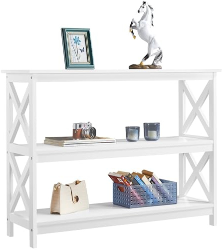 Yaheetech Tavolo Console a 3 Ripiani Tavolino da Ingresso Laterale Tavolo Consolle Salvaspazio per Soggiorno Salotto Corridoio Struttura a Forma X Mobiletto da Entrata 106 x 35 x 80 cm