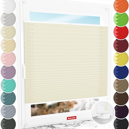 Schuette® Plissee ohne Bohren ● Premium Kollektion: Vanilla Ice Cream (Creme) ● 60x80cm (Breite x Höhe) ● Suprafix Faltrollo X Klemmfix Rollo ● Blitzschnelle Montage inkl. Video