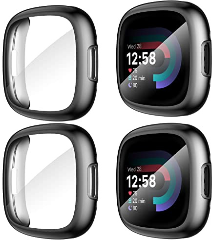 Diruite 4-Stück Schutzfolie für Fitbit Versa 4/Sense 2 Schutzhülle, HD Stoßfestes Weiche TPU Cover Vollschutz Display Schutz Hülle Schutz Case,Schwarz*4