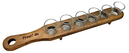 6er Schnapslatte mit Gravur – Schnapsbrett aus Holz mit 6 × 4cl Gläsern – halber Meter mit Wunschtext am Griff – Shotbrett für Party, Verein & Feier – inkl. Gläser