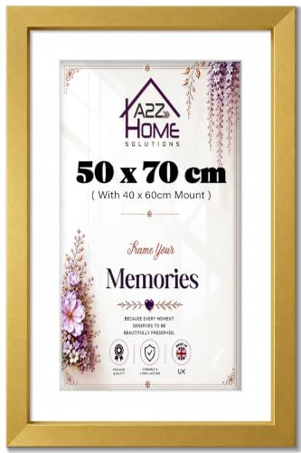 A2Z Home Solutions® Photo Frame Gold 50x70 cm Frame With Mount 40x60 cm Picture Poster Print With Clear HD Perspex 30x15 MM Moulding Mounting Hooks MDF Backboard