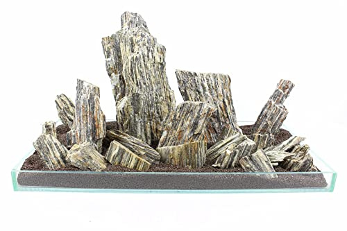 WYSKONT Schiefersteine - Aquarium Deko - Terrarium Deko - Aquarium Steine 1 kg Holzoptik - Aquarium Höhle - Aquarium Dekoration - Naturstein - Aquarium Zubehoer - Aquascaping Gestein Rückwand