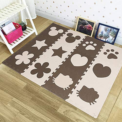 Bodenschutzmatte Fitness, Puzzlematte Baby, RutschfestSportmatte, Kinderspielteppich, Spielteppich. (12pcs (32.5 * 32.5cm) Mickey Love Paws Blütenblätter Pentagramm Reis Curry 2pcs jedes)