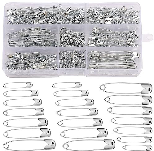 Sicherheitsnadeln, 420 Stück, verschiedene Sicherheitsnadeln, Sicherheitsnadeln in 7 Größen, langlebiger, rostbeständiger, vernickelter Stahl, robuste Qualitätsnadeln für Kunsthandwerk und Schneiderei