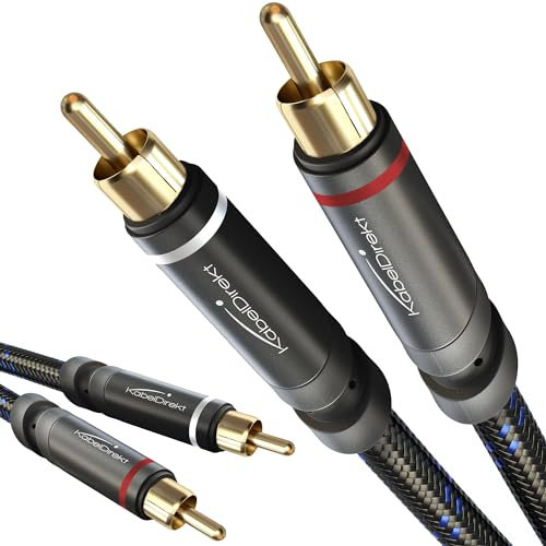 KabelDirekt – Cavo audio RCA da 2 maschi a 2 maschi, intrecciato – 5 m – Cavo audio stereo particolarmente resistente e con una qualità sonora brillante (cavo RCA, Home Cinema, analogico e digitale)