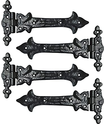Akatva T Scharnier Set,4 Stück Torscharniere für Holzzäune Schwerlast,Scheunenscharniere für Türen,Schwarze Scharniere,Scharniere für Schuppentür,Scharniere Outdoor,Zaunband Scharnier Set